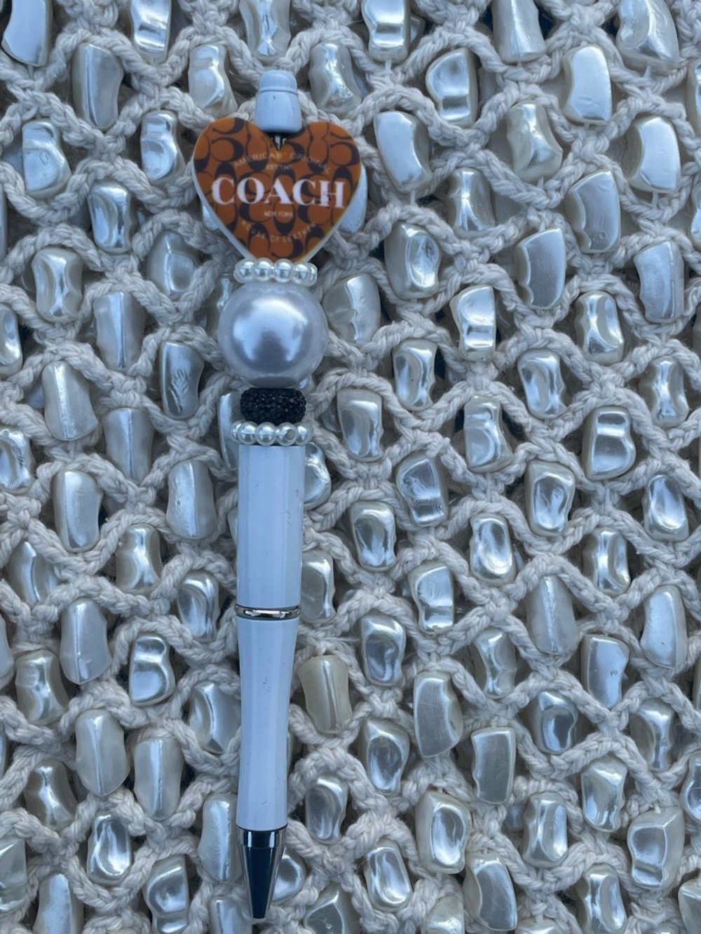 COACH White and Brown Heart Charm Pen - Designer Home Office Accessory